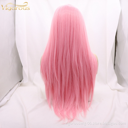 Vigorous full hair wig pink long straight woman 24 inches perruques synthetic heat resistant fiber hair and wigs non lace